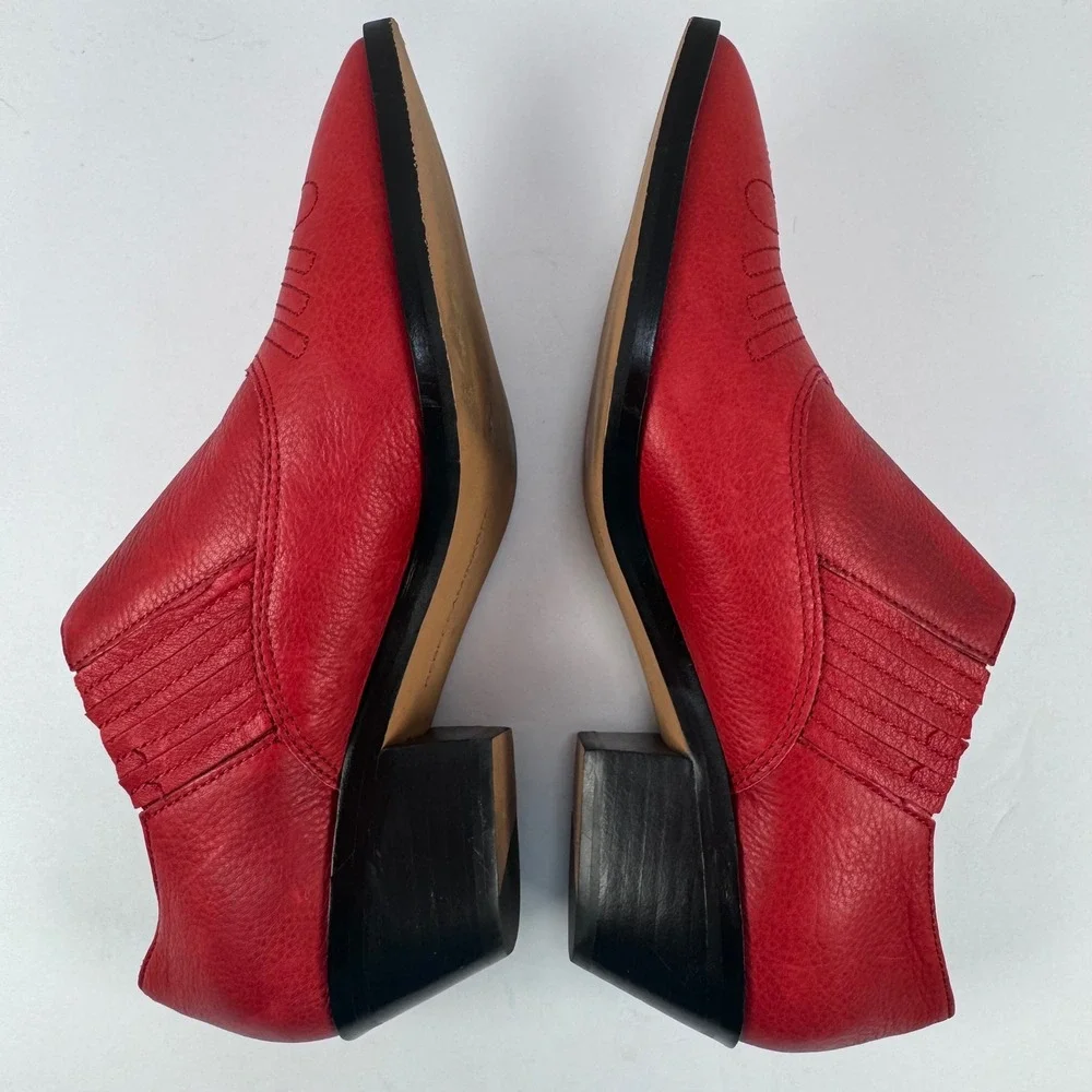 Rebecca Minkoff Red Leather Western Pointed‎ Toe Block Heel Booties Womens 6.5M
